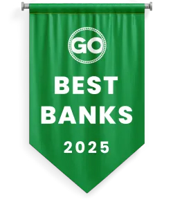 Green banner reading 'GO Best Banks 2025'