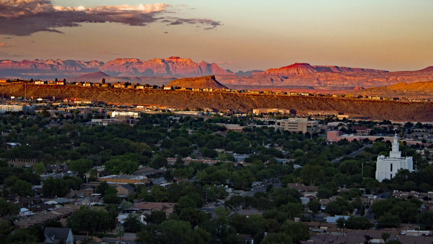 Sunset over the city in St. George, Utah